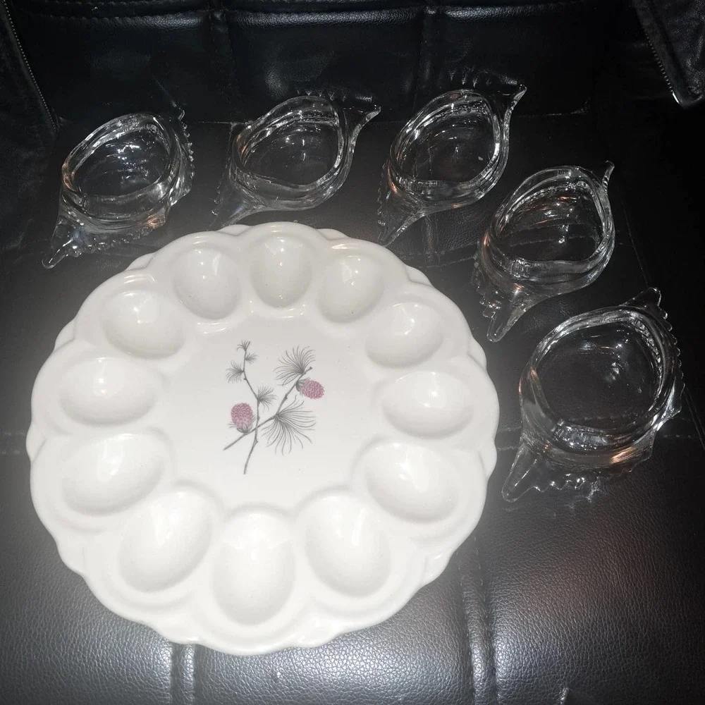 FABULOUS VINTAGE & PERFECTION Egg platter Plus 5 Glass Egg-Caviar-Tapas Plates